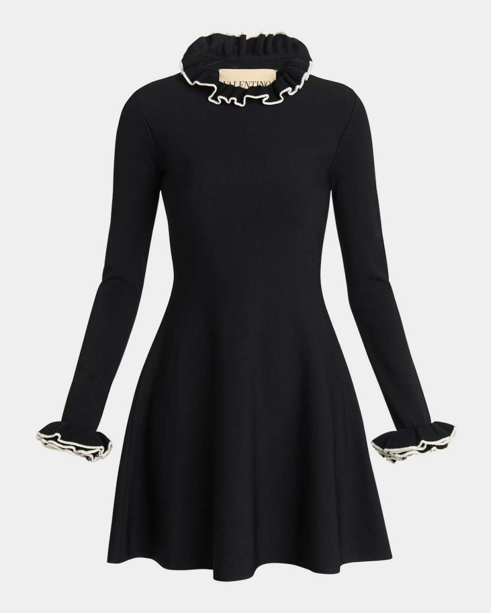 Ruffle-Trim Knit Mini Sweater Dress